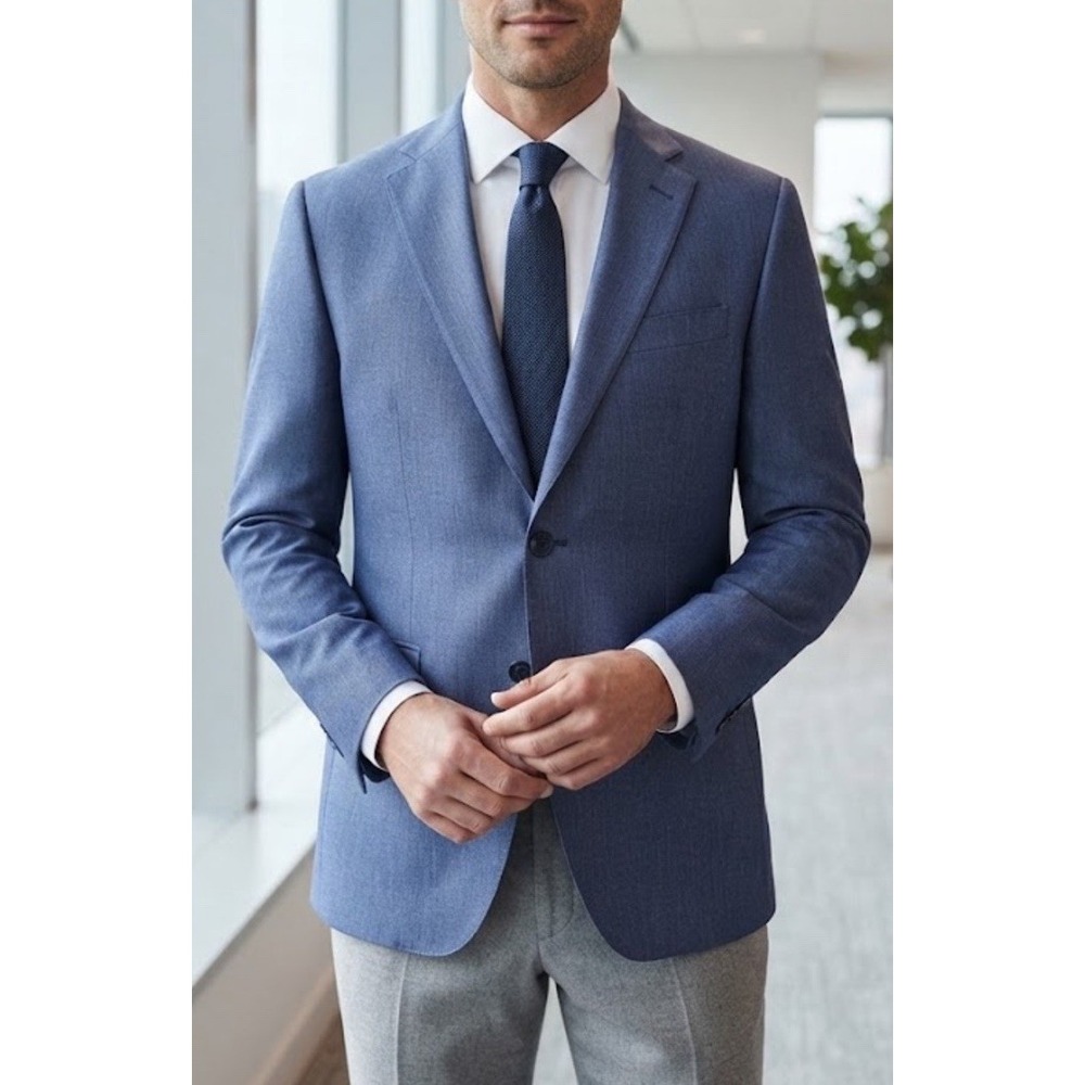 Charles Tyrwhitt Mens Blazer Suit Jacket 42R Slim Fit Blue Wool Office Business